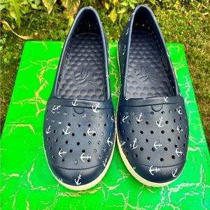 Navy Anchor Print Women's Loafers